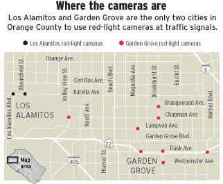 OC Register 7-6-16 map of Garden Grove
                  red light cameras